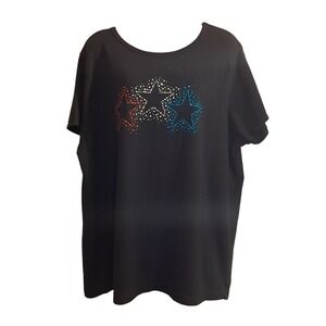 Fashion Bug Women's Black T-Shirt Stars Size 2X Short Sleeve‎